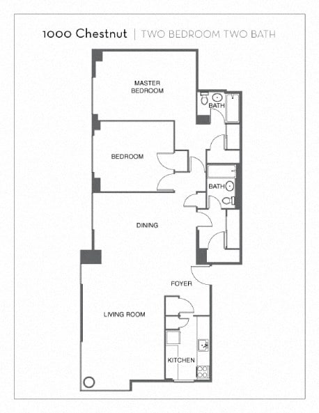 Floor plan for 2 beds, 2 baths